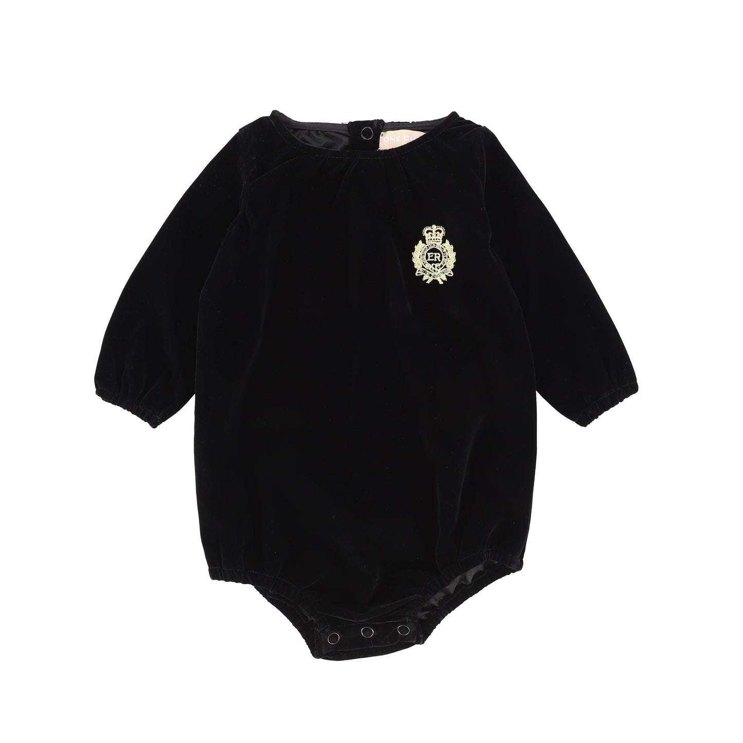ONE CHILD BLACK VELVET EMBLEM ROMPER