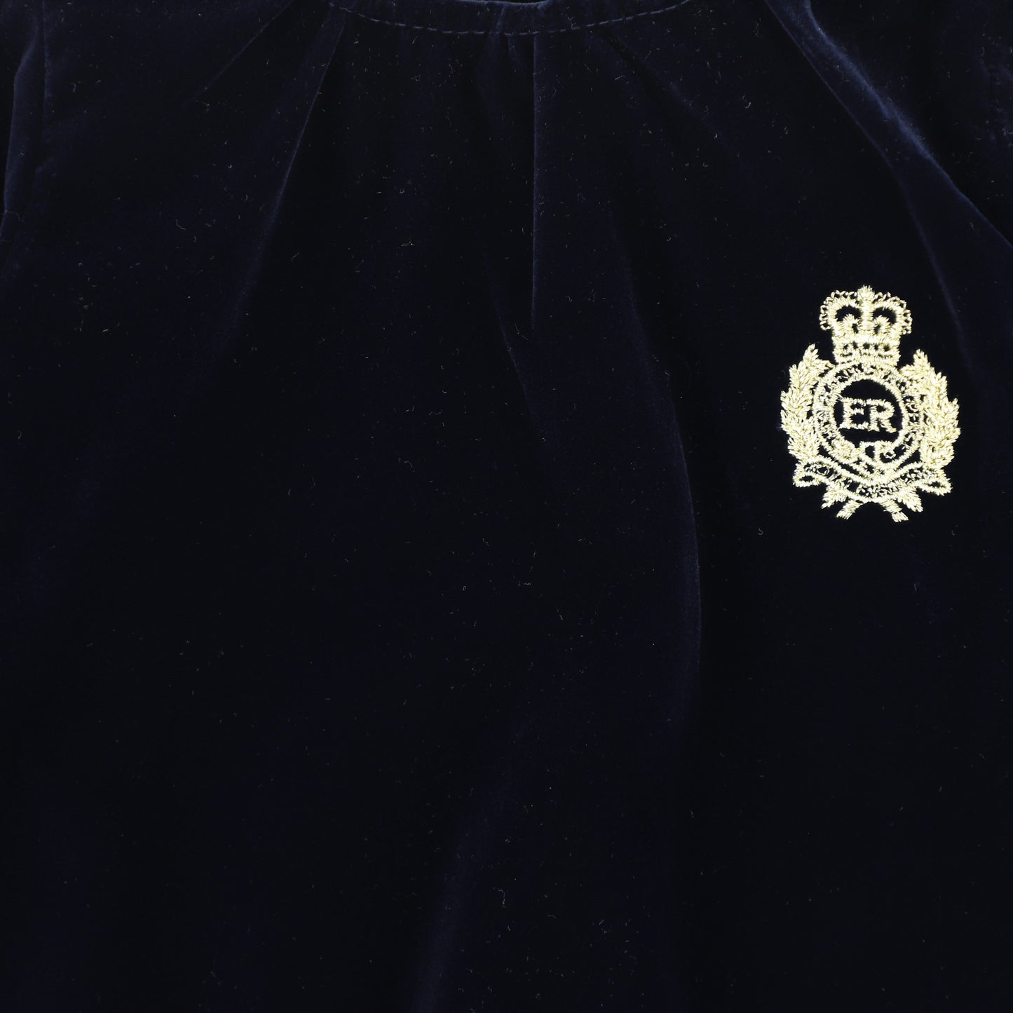 ONE CHILD NAVY VELVET EMBLEM ROMPER