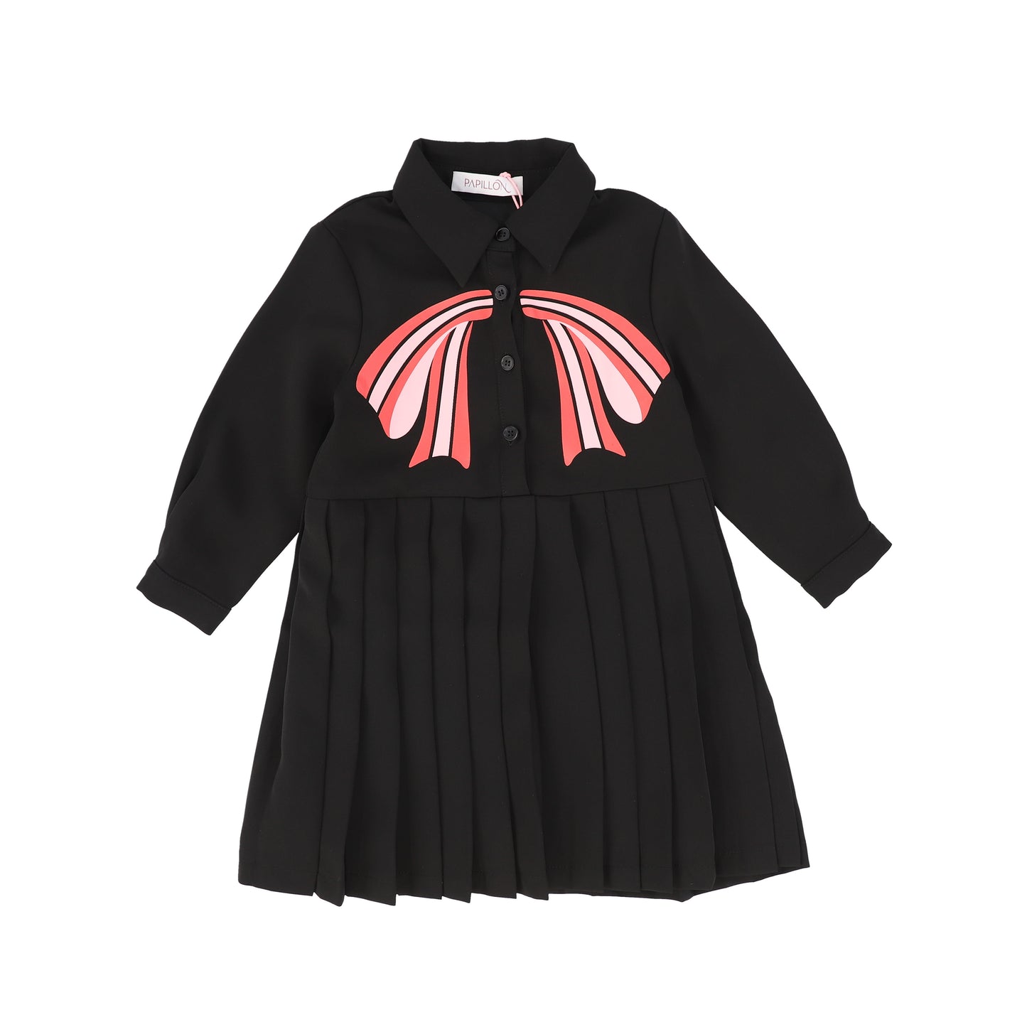 PAPILLON BLACK PLEATED BOW DRESS
