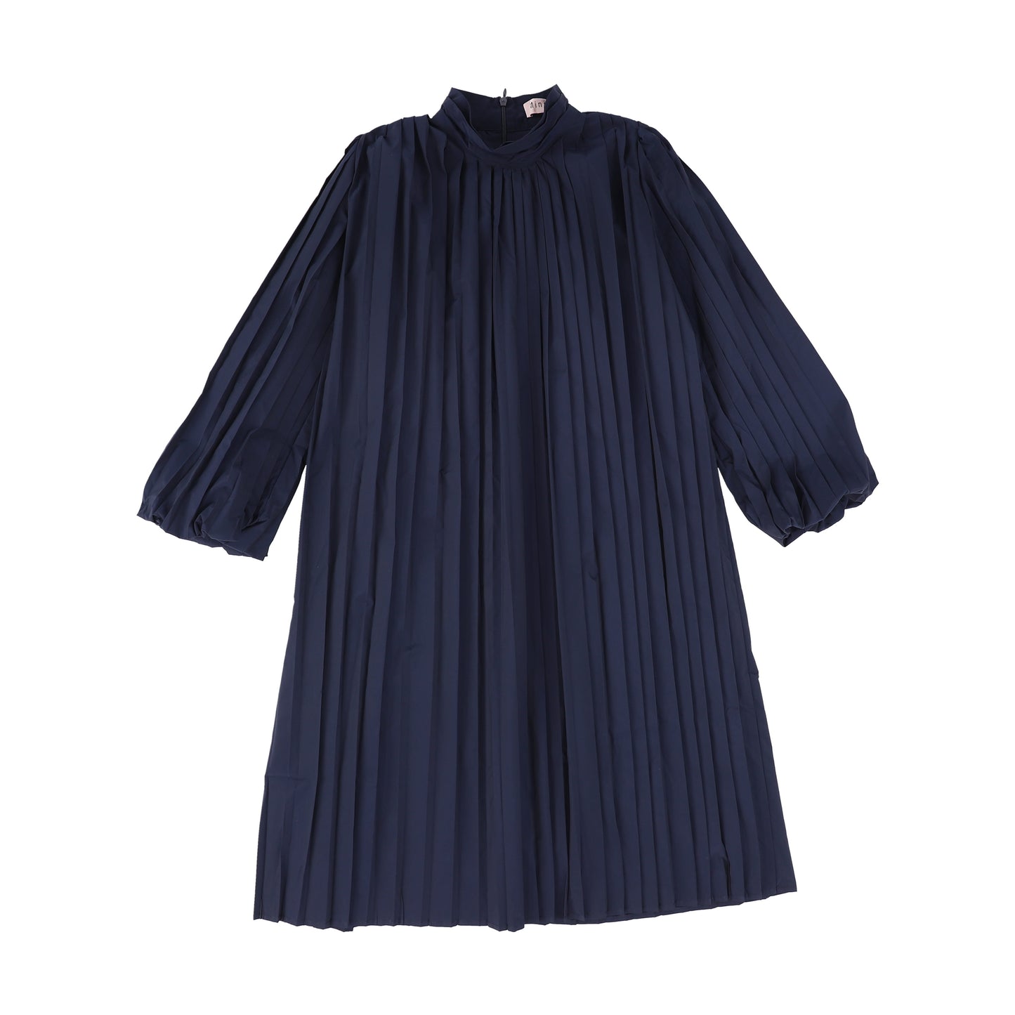MINIMAL NAVY PLEATED HIGH NECK DRESS