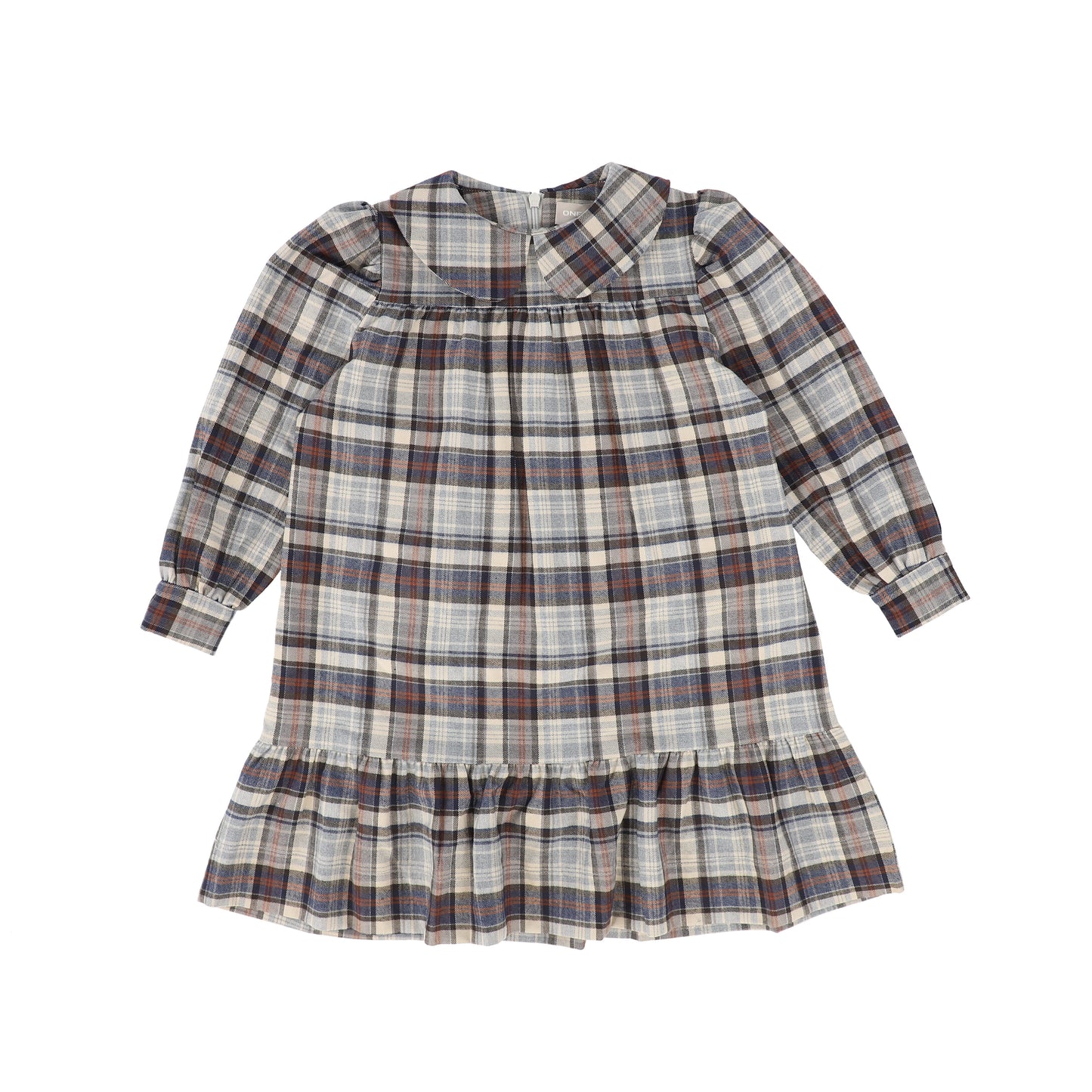 ONE CHILD NAVY GREY PLAID PETER PAN COLLAR DRESS