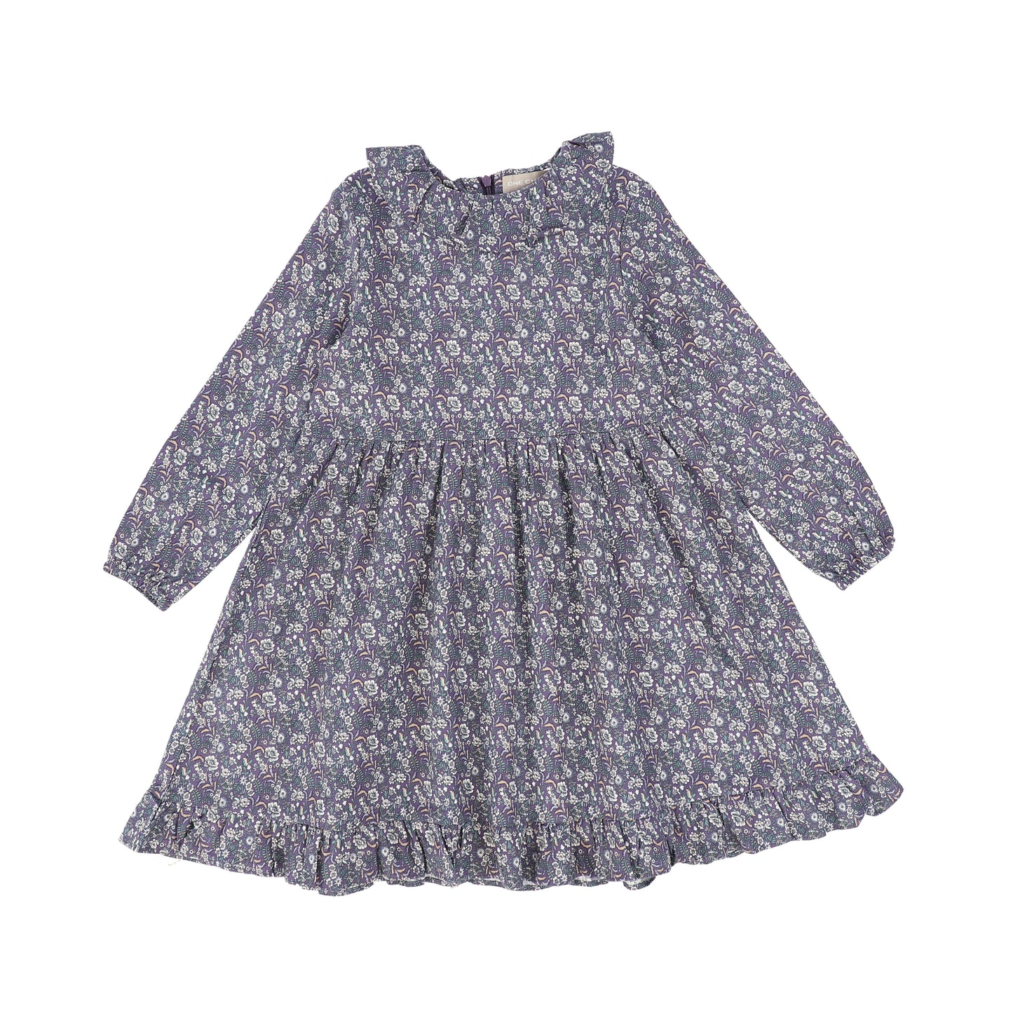 ONE CHILD BLUE FLORAL RUFFLE COLLAR DRESS