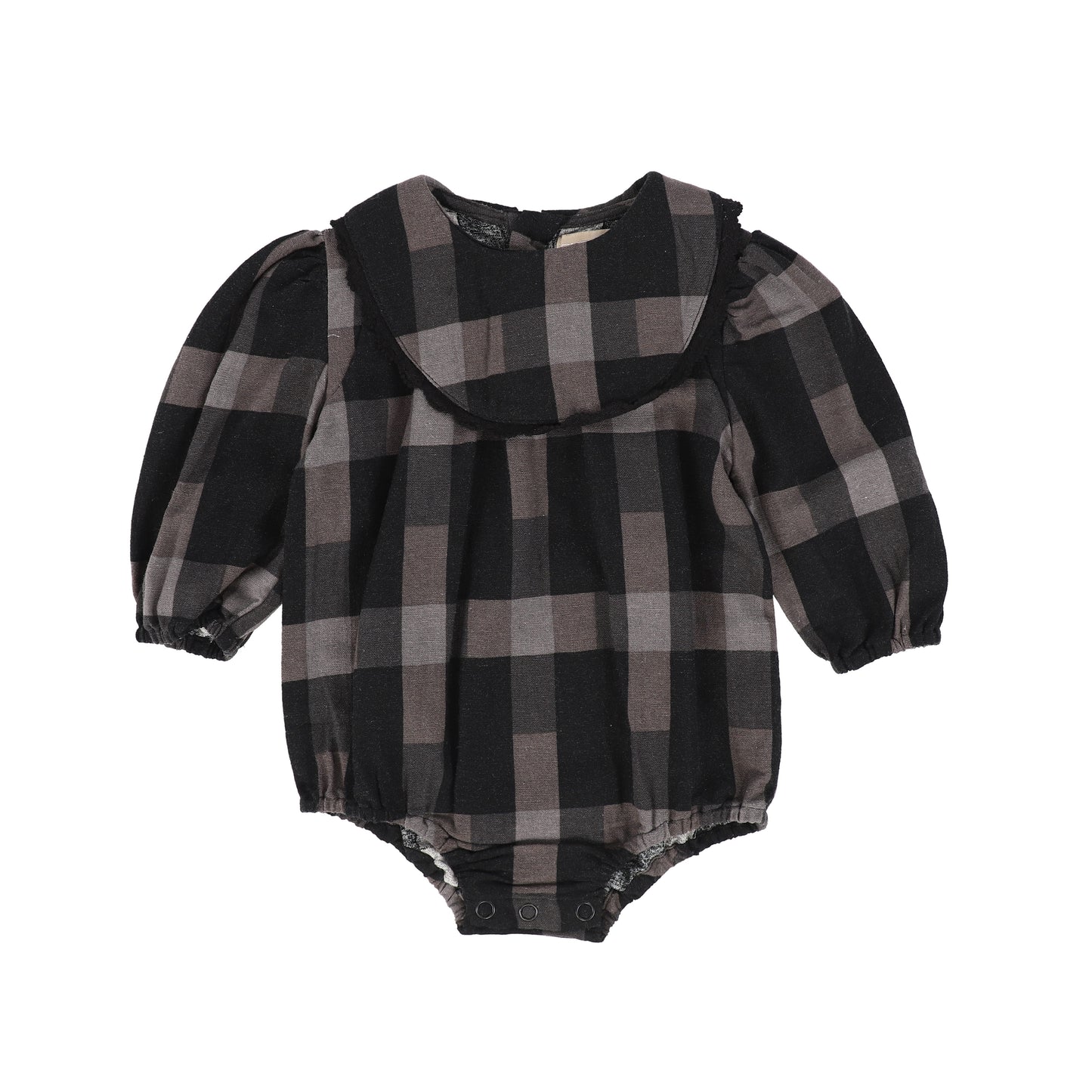 ONE CHILD BLACK GREY PLAID ROMPER