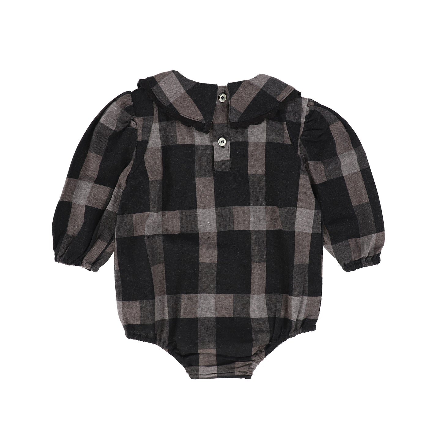 ONE CHILD BLACK GREY PLAID ROMPER
