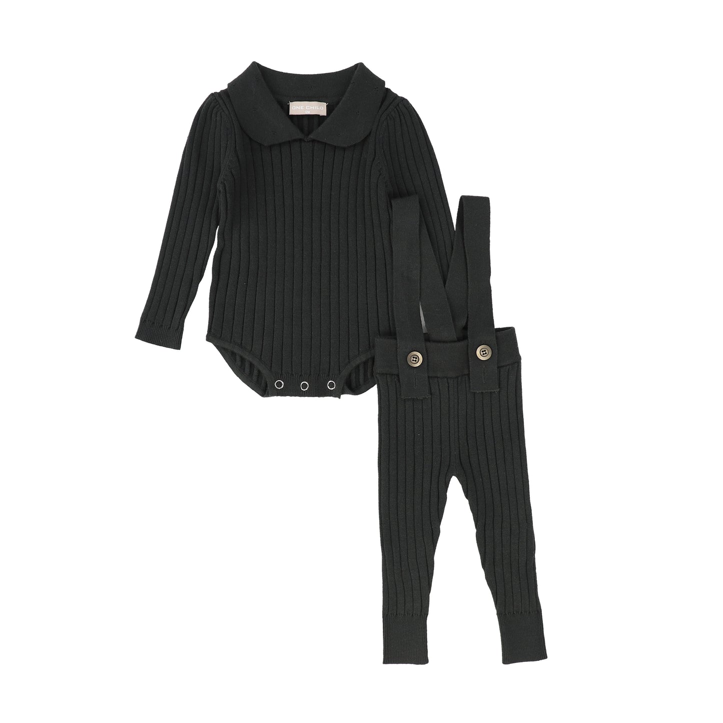 ONE CHILD HUNTER GREEN RIBBED KNIT SUSPENDER SET