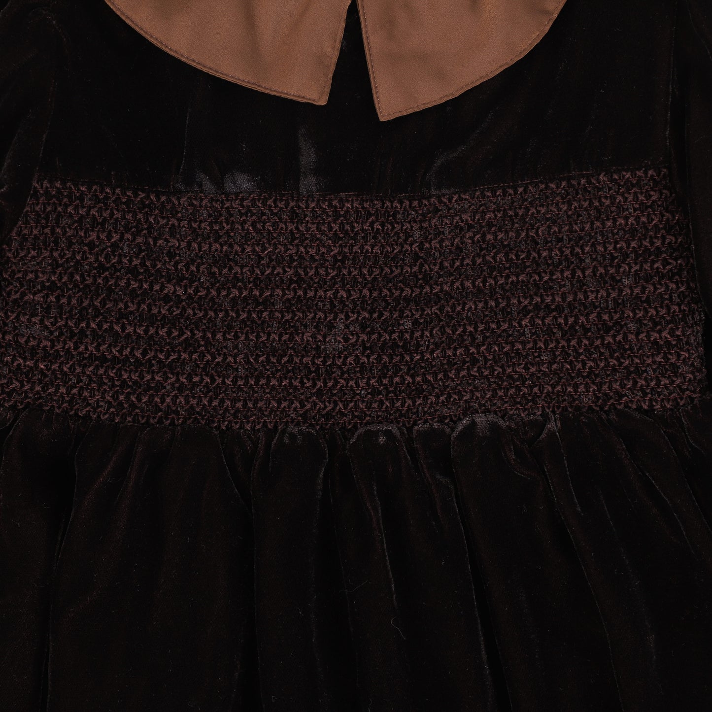 ONE CHILD BROWN VELVET PUFF SLEEVE DRESS