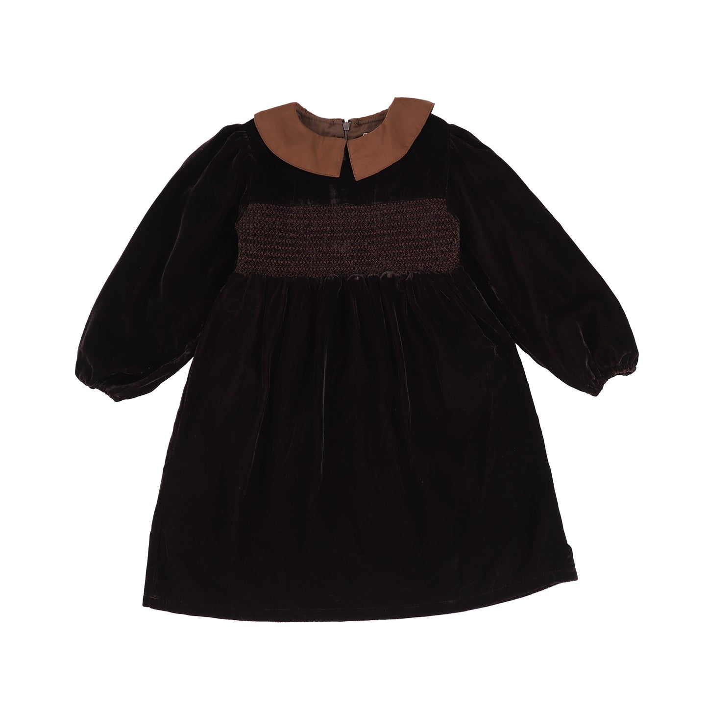 ONE CHILD BROWN VELVET PUFF SLEEVE DRESS