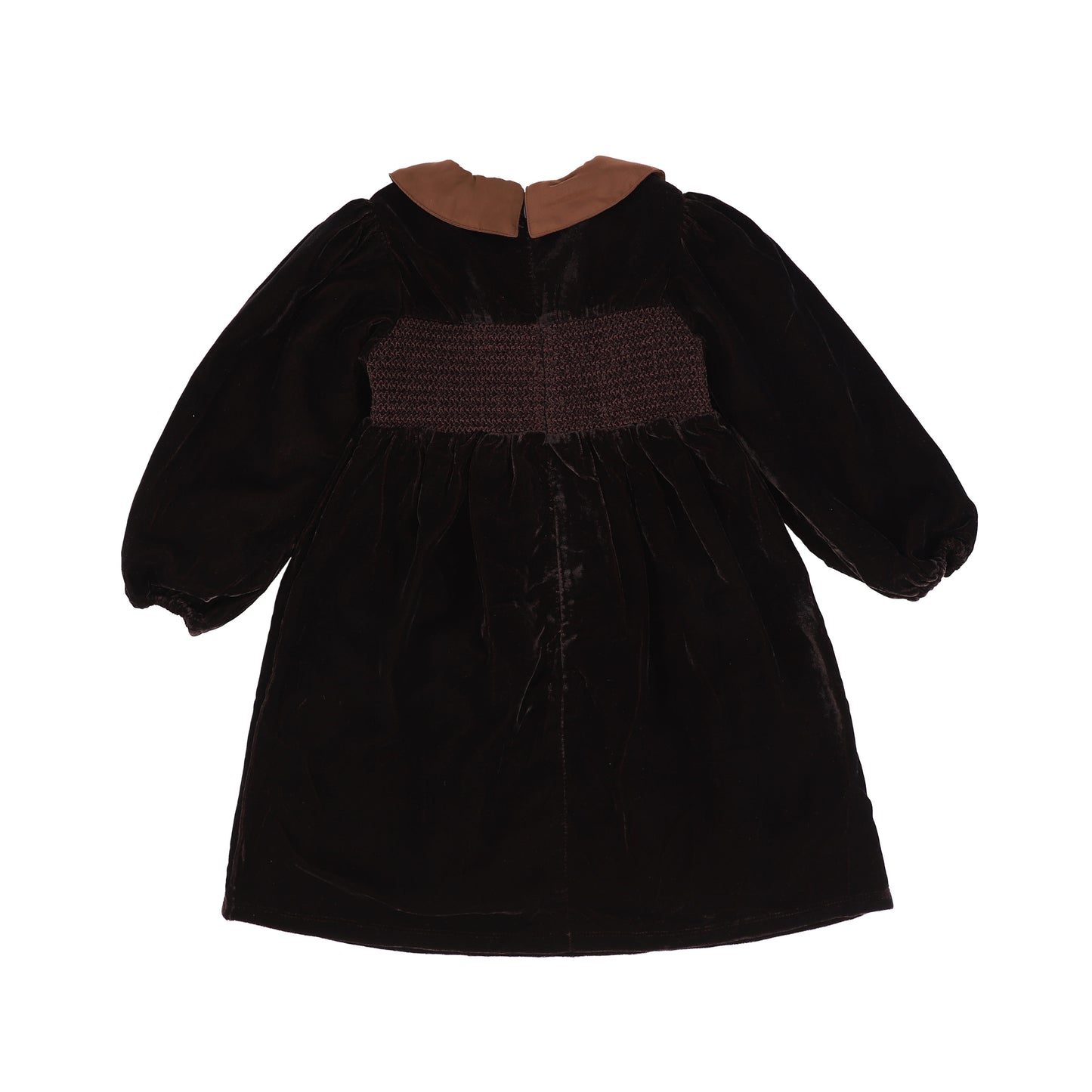 ONE CHILD BROWN VELVET PUFF SLEEVE DRESS