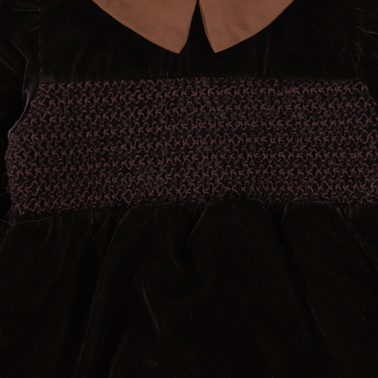 ONE CHILD BROWN VELVET PUFF SLEEVE ROMPER