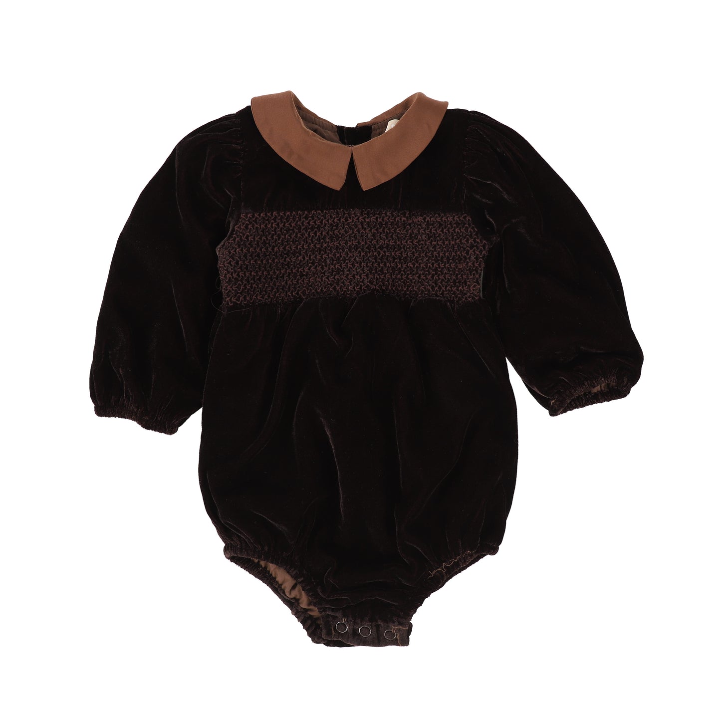 ONE CHILD BROWN VELVET PUFF SLEEVE ROMPER