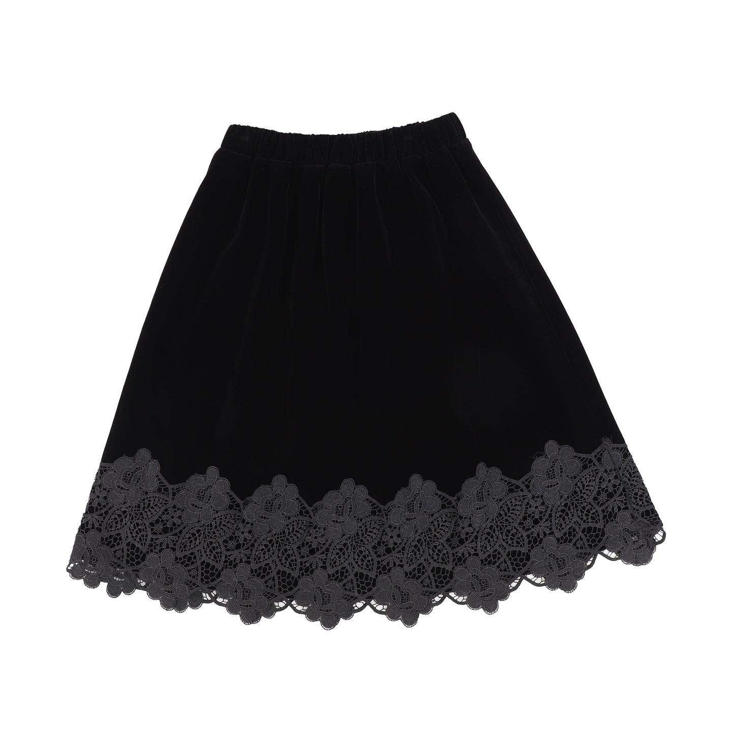 ONE CHILD BLACK VELVET LACE TRIM SKIRT