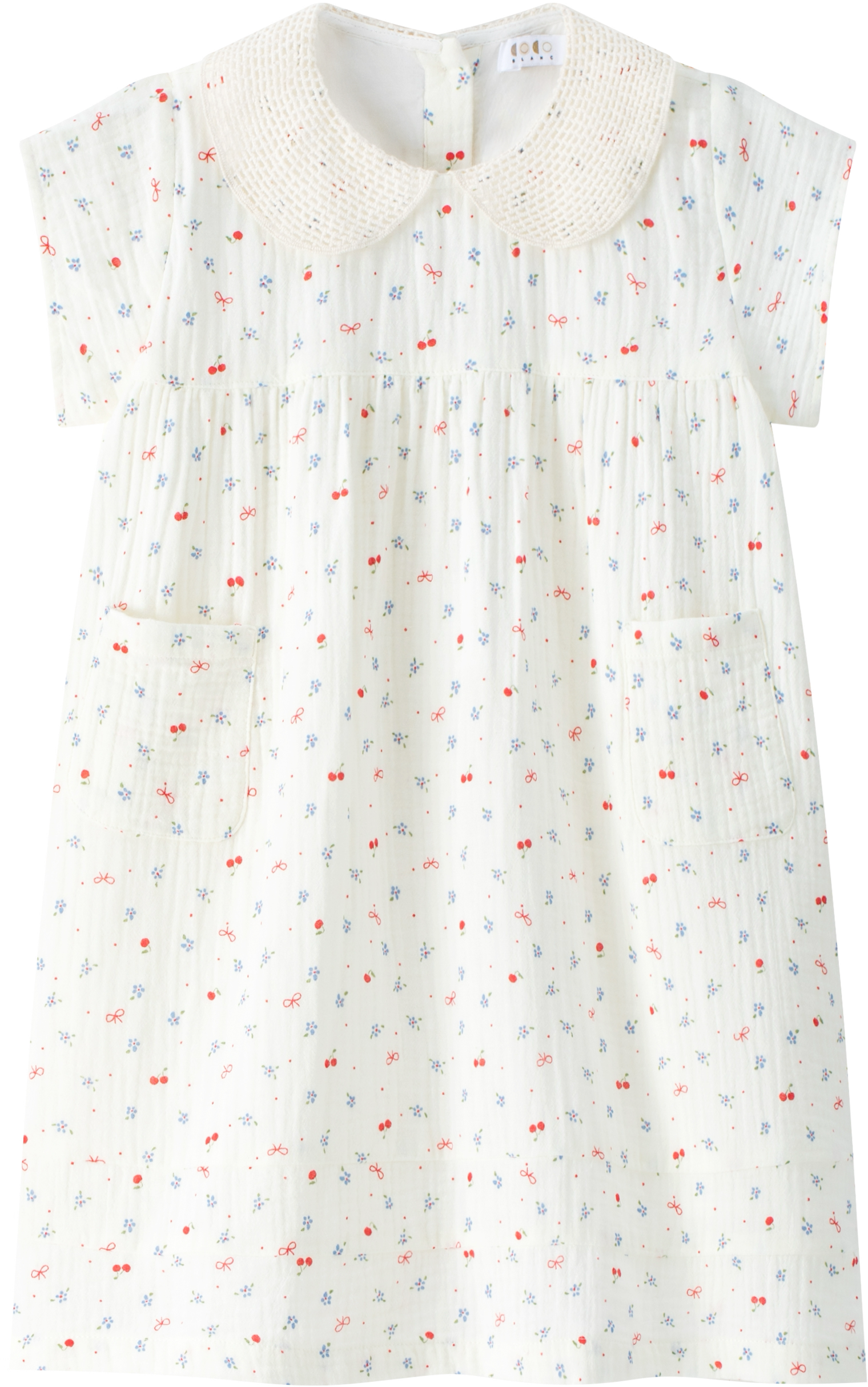 Ivory Gauze Cherry Print Collar Ss Dress