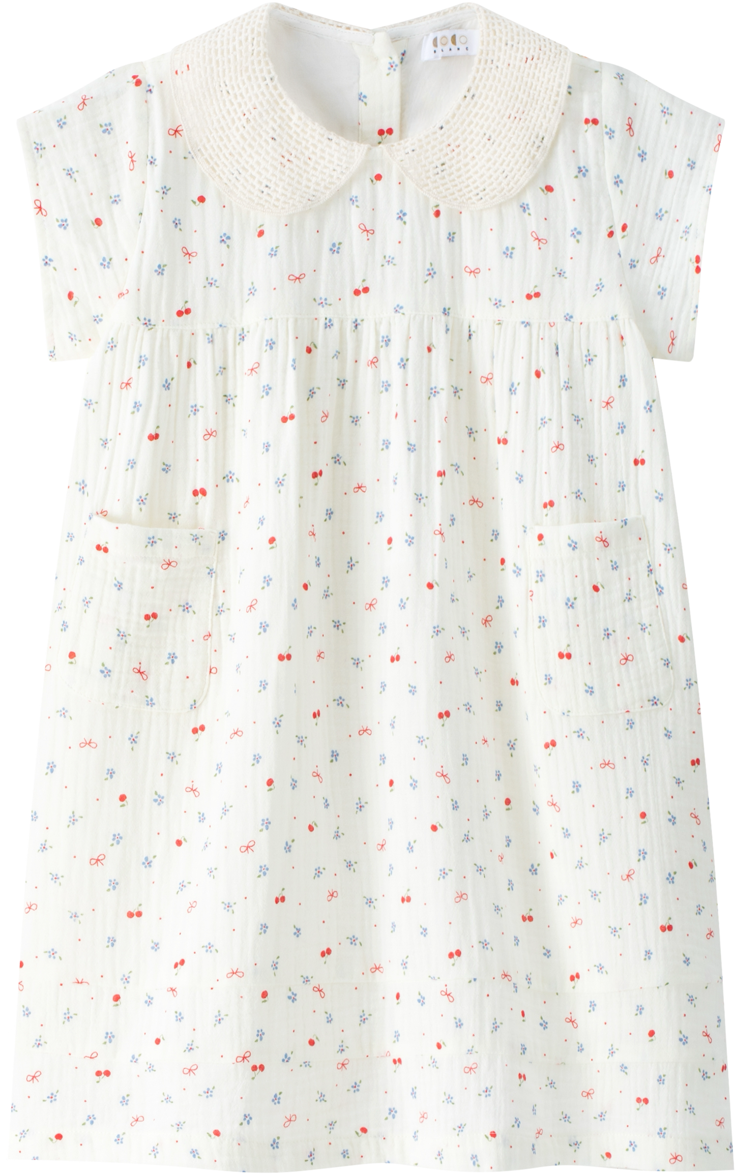COCO BLANC IVORY GAUZE CHERRY PRINT COLLAR SS DRESS