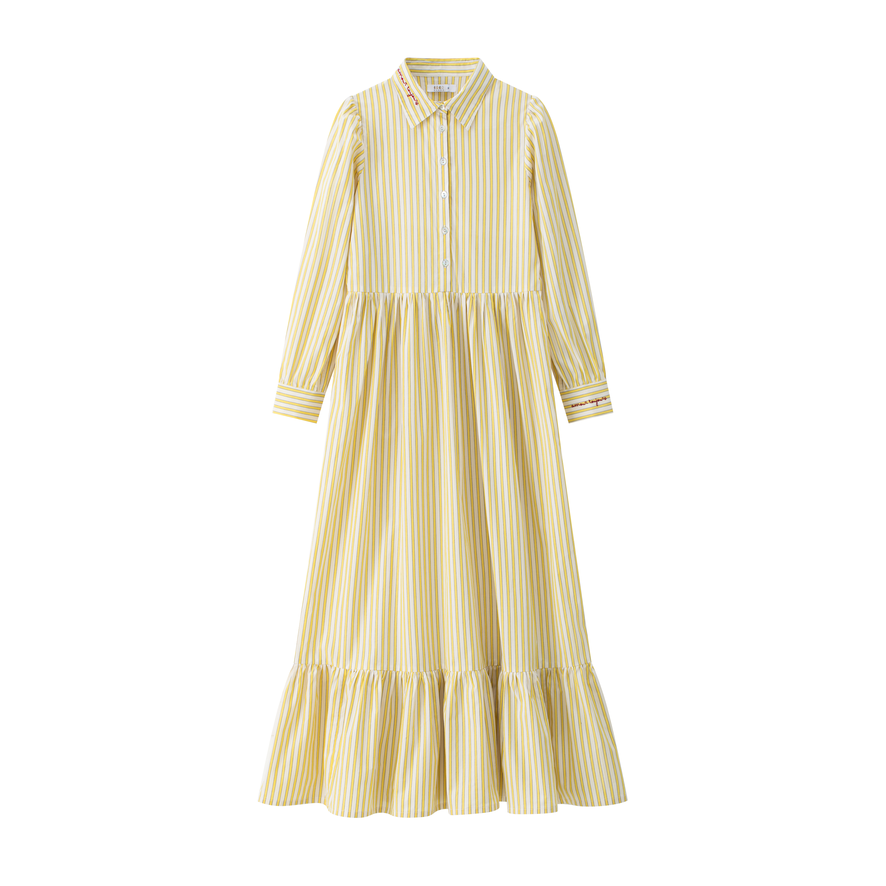 Yellow Stripe Shirt Dress | Size 10 by Coco Blanc