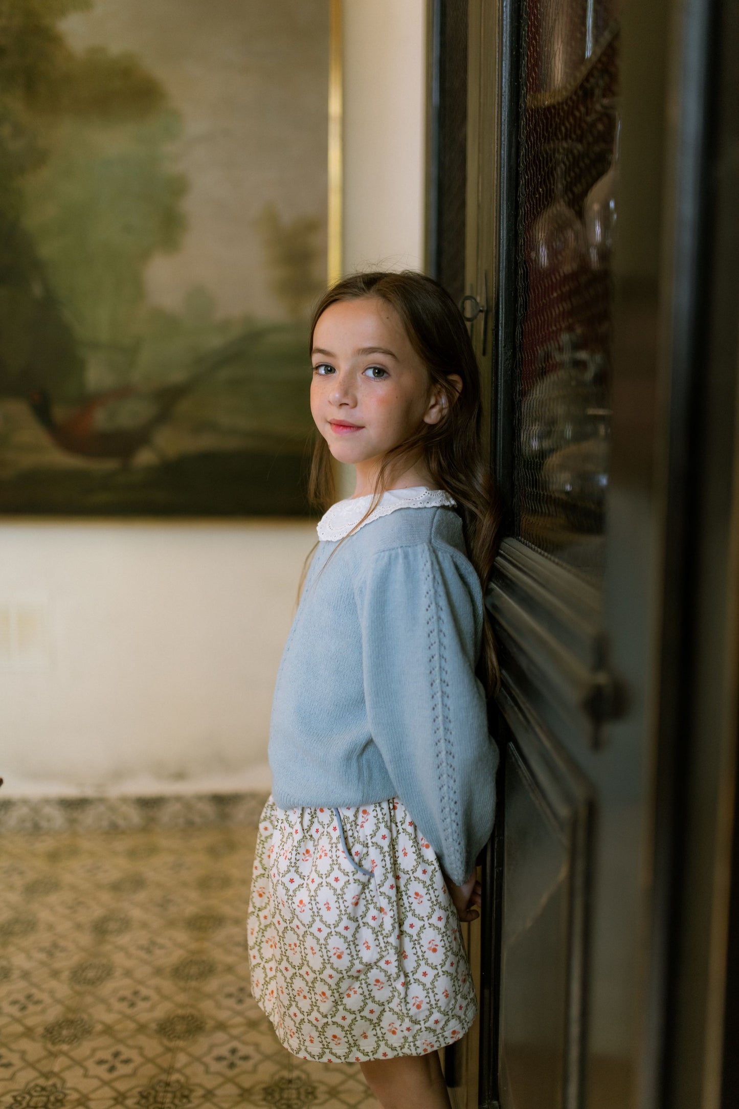 CERA UNA VOLTA CREAM/GREEN WREATH FLORAL SKIRT