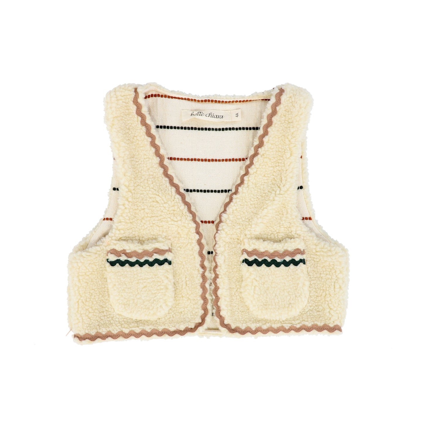 BELLE CHIARA ECRU SHERPA TRIM VEST