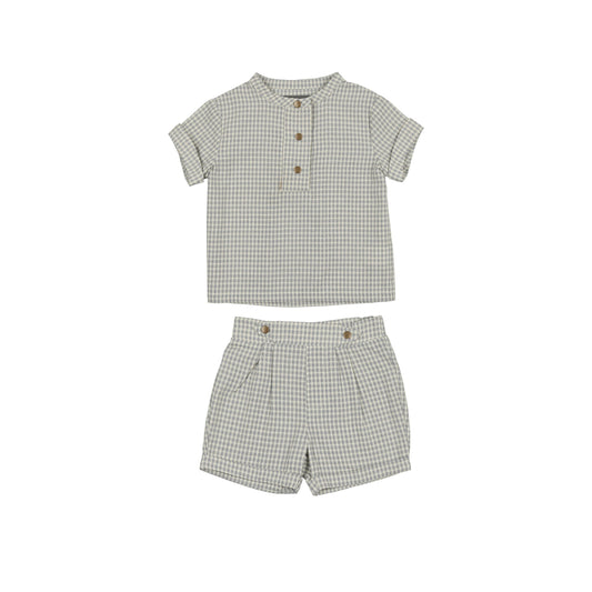 SWEET THREADS GREY CHECKED BUTTON SHORTS SET [FINAL SALE]