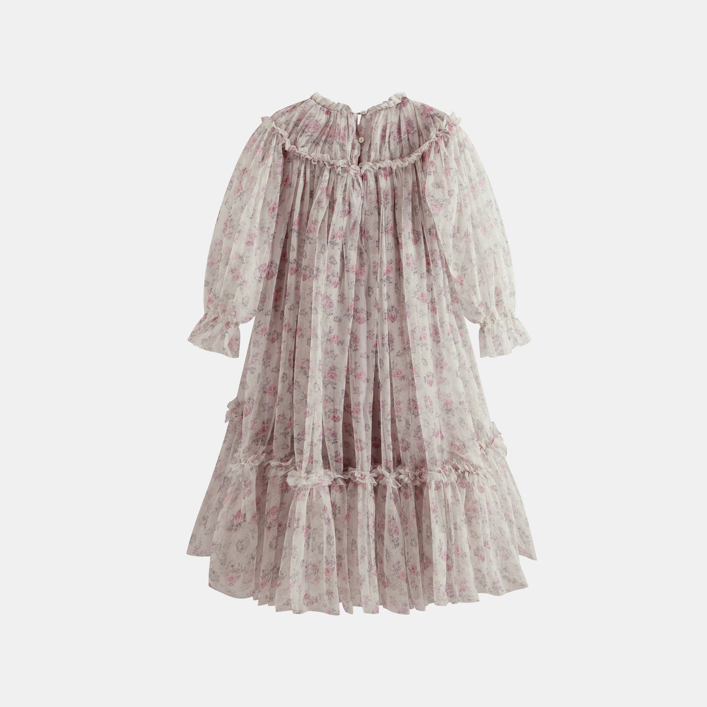 CERA UNA VOLTA PALE PINK TULLE ROSE PRINT TIERED DRESS