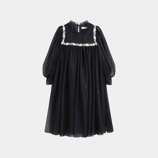 CERA UNA VOLTA BLACK TULLE HIGH WAISTED TRIM DRESS