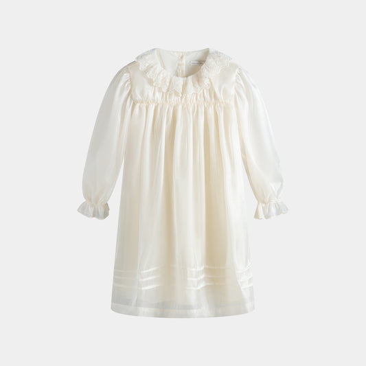 CERA UNA VOLTA CREAM RUFFLE COLLAR PLEATED DRESS