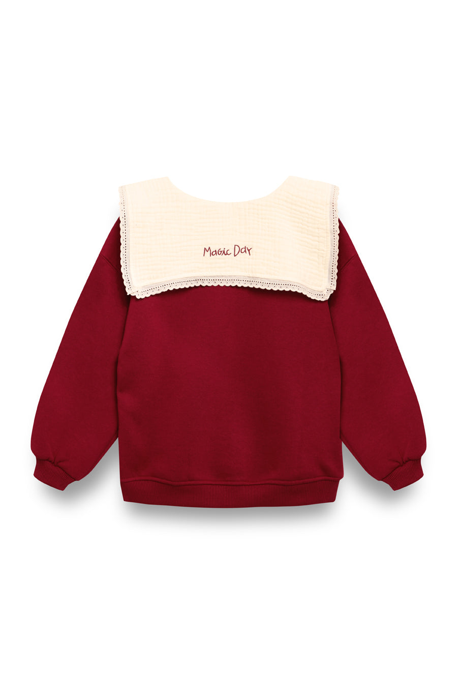 BIRINIT PETIT DEEP RED EMBROIDERED SAILOR COLLAR SWEATSHIRT