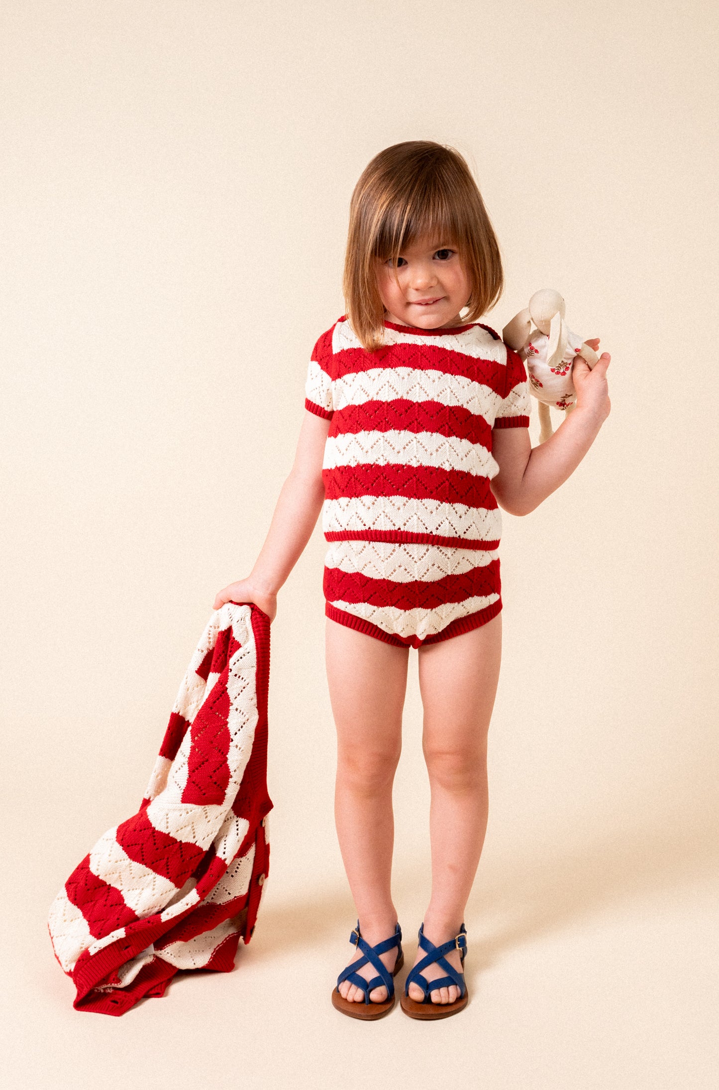 BIRINIT PETIT RED STRIPE OPEN KNIT BLOOMER SET