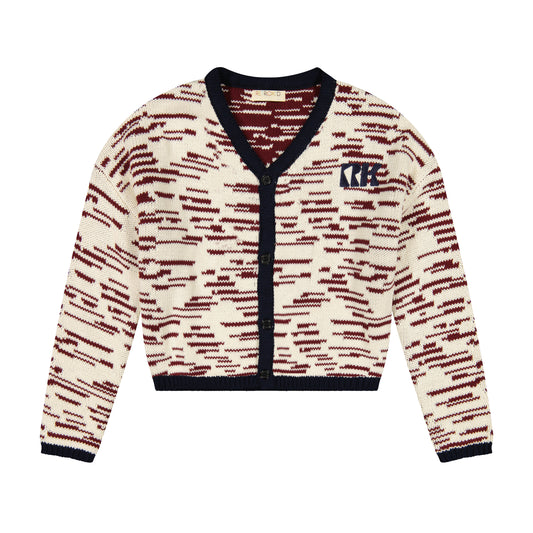 RETRO KID CREAM/BURGUNDY CHUNKY KNIT CARDIGAN