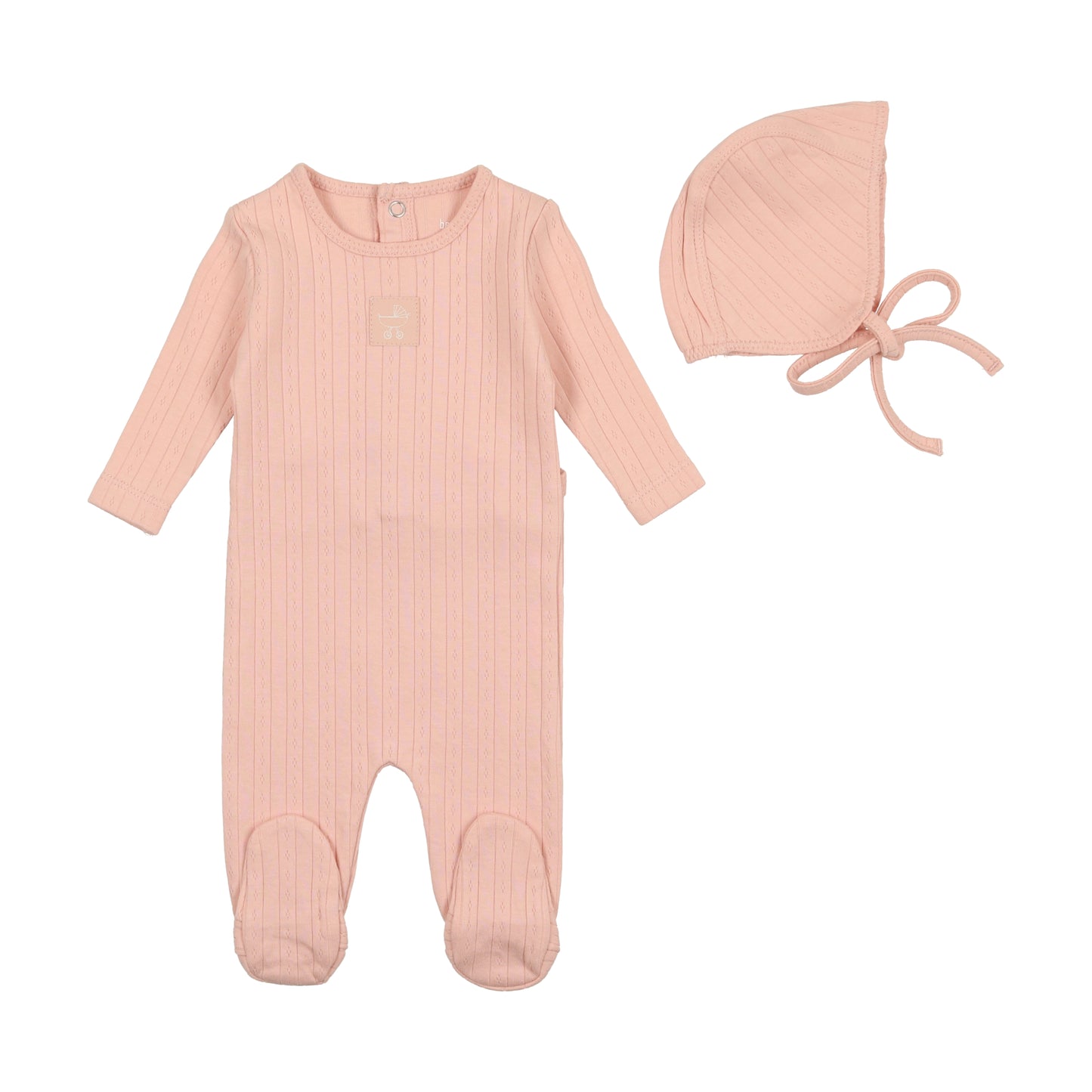 BEE & DEE DUSTY PINK CLASSIC POINTELLE FOOTIE WITH BONNET