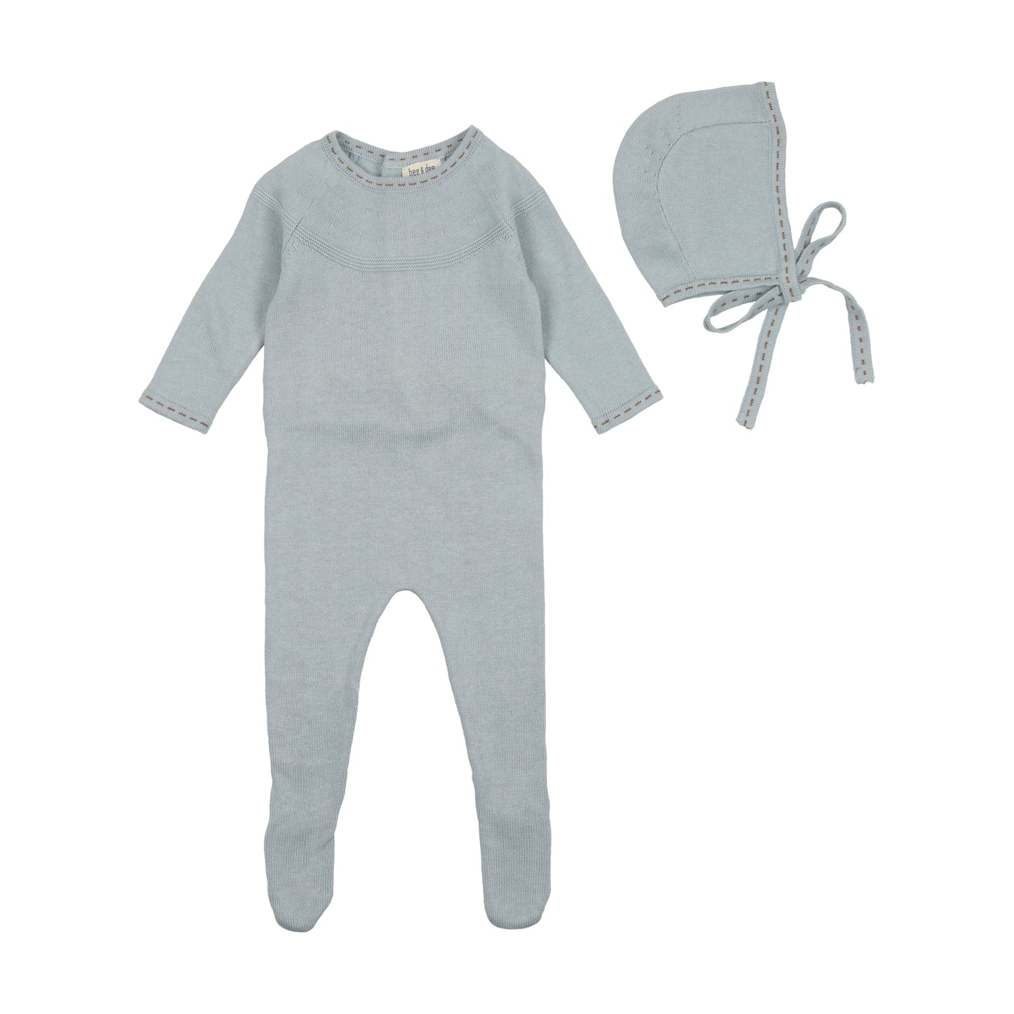 BEE & DEE SKY BLUE CONTRAST STITCH KNIT FOOTIE WITH BONNET