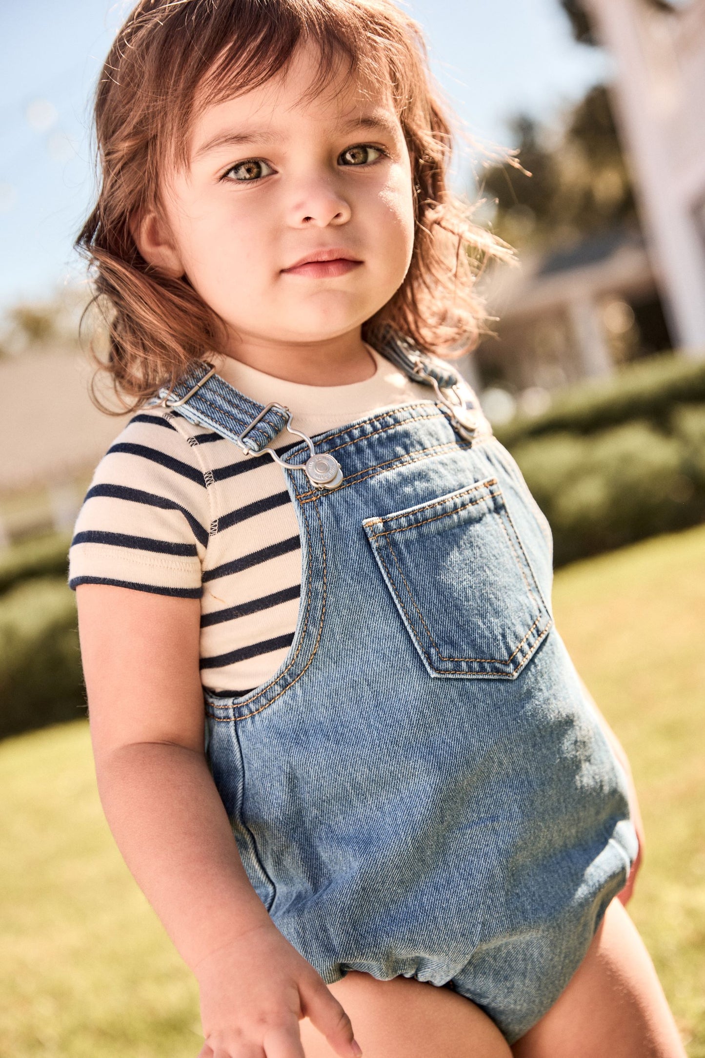 LITTLE PARNI BLUE DENIM POCKET ROMPER