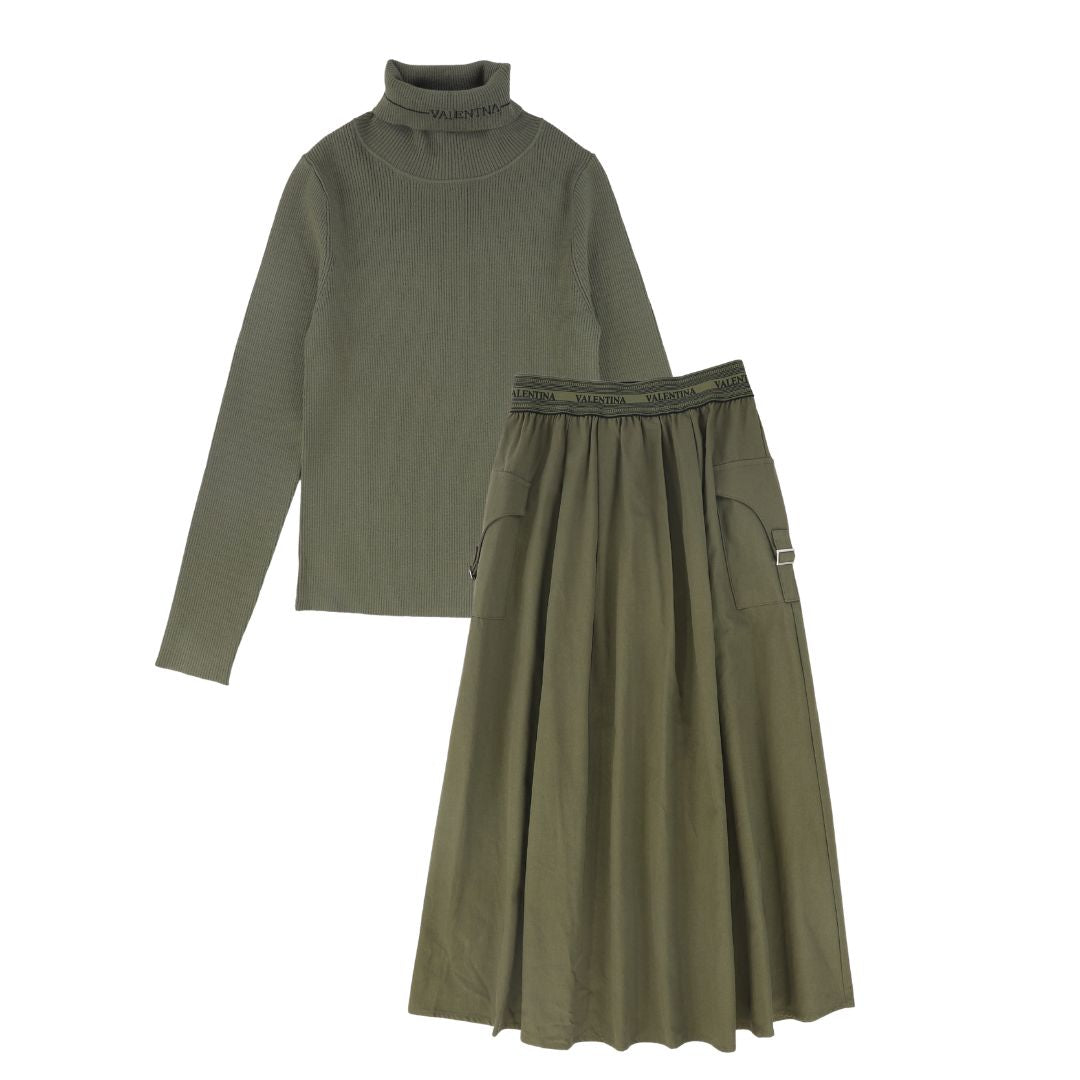VALENTINA GREEN RIBBED LOGO TURTLENECK SET