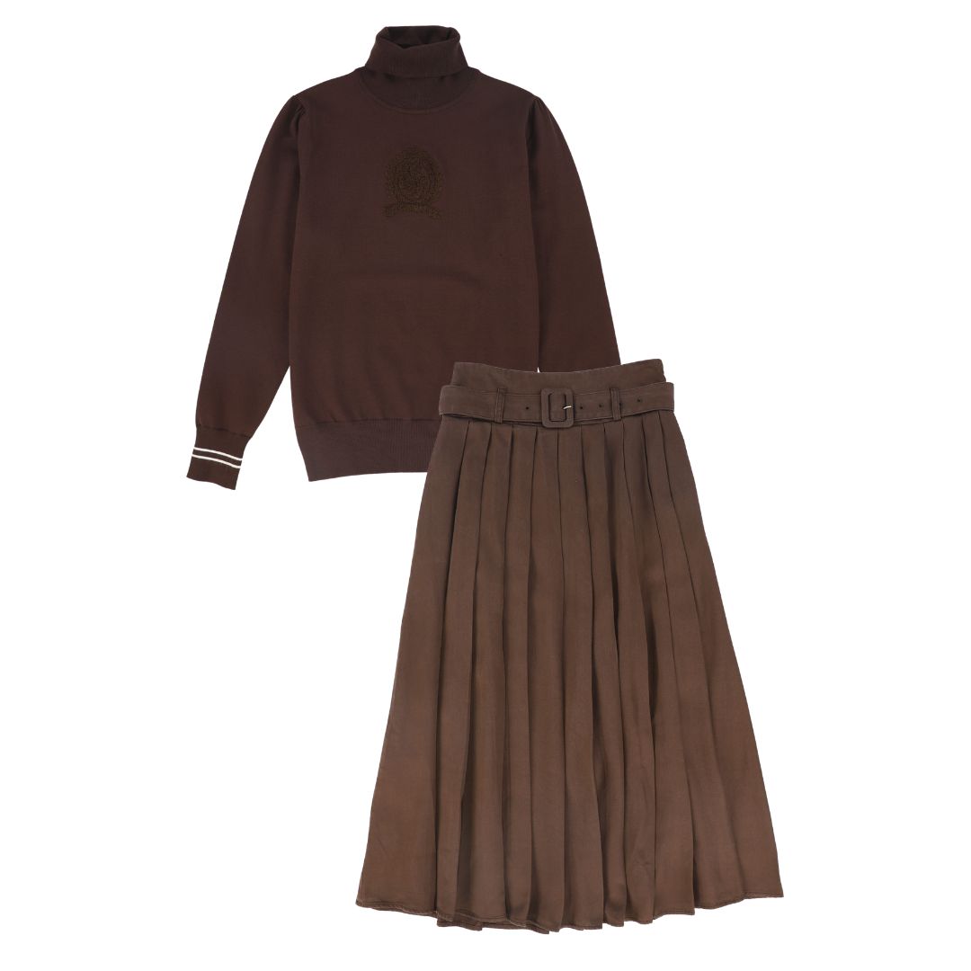 VALENTINA BROWN SHERPA EMBLEM TURTLENECK SET