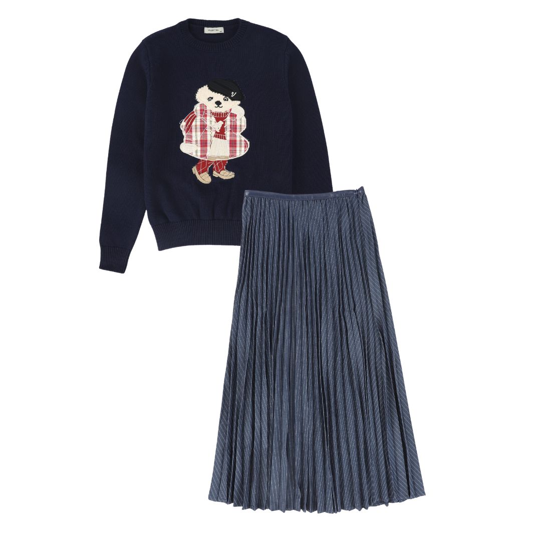 VALENTINA NAVY KNIT GRAPHIC SWEATER SET