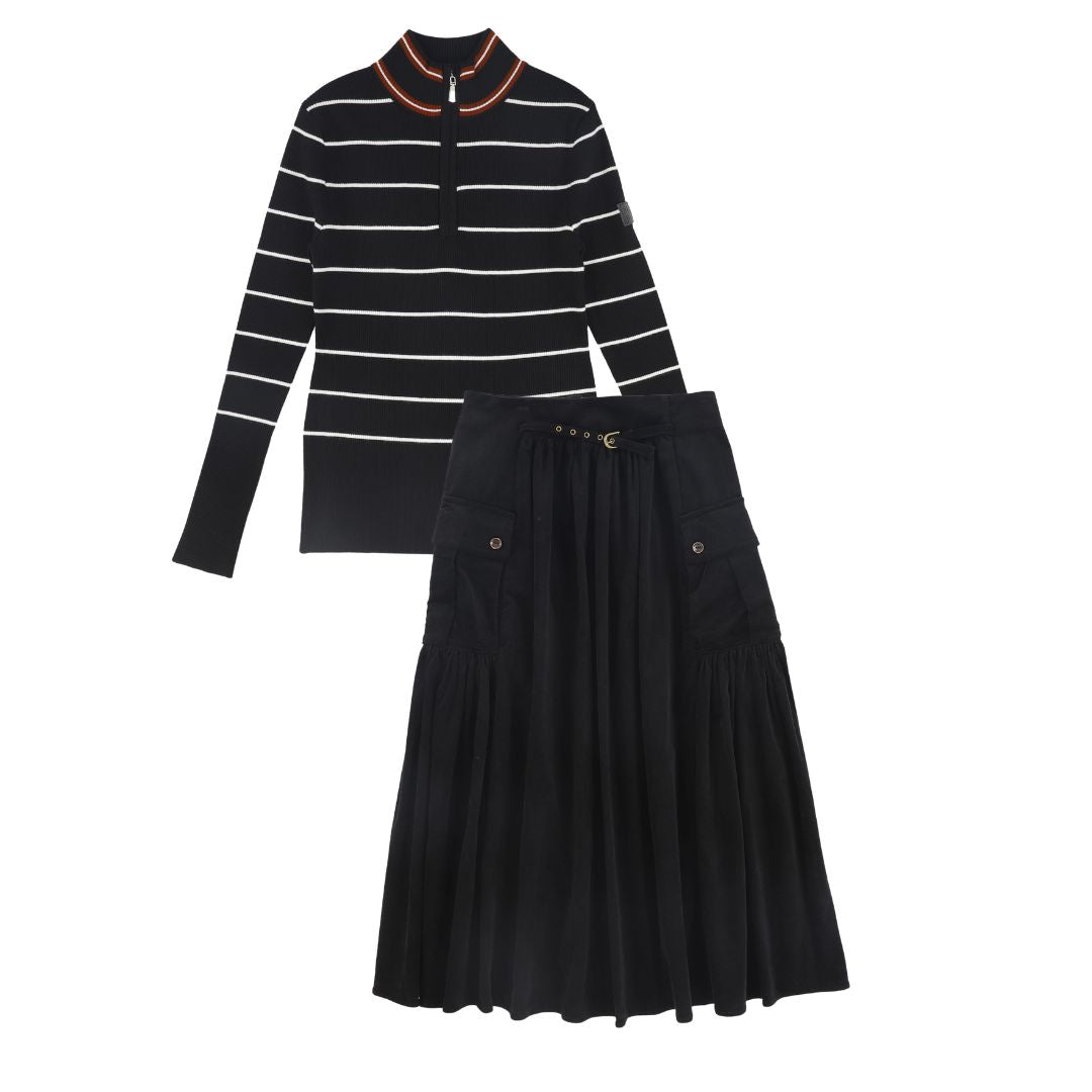 VALENTINA BLACK STRIPE HALF ZIP TURTLENECK SWEATER SET