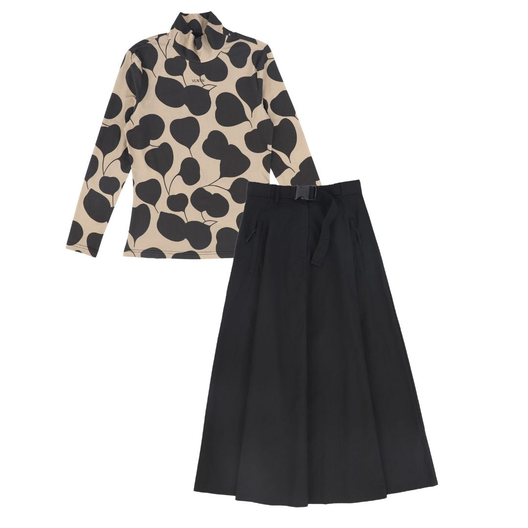 VALENTINA BROWN PRINT COTTON TURTLENECK SET