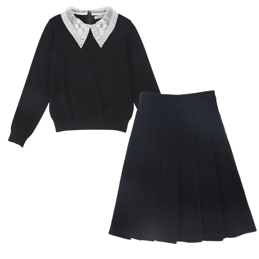 VALENTINA BLACK LACE COLLAR SWEATER SET