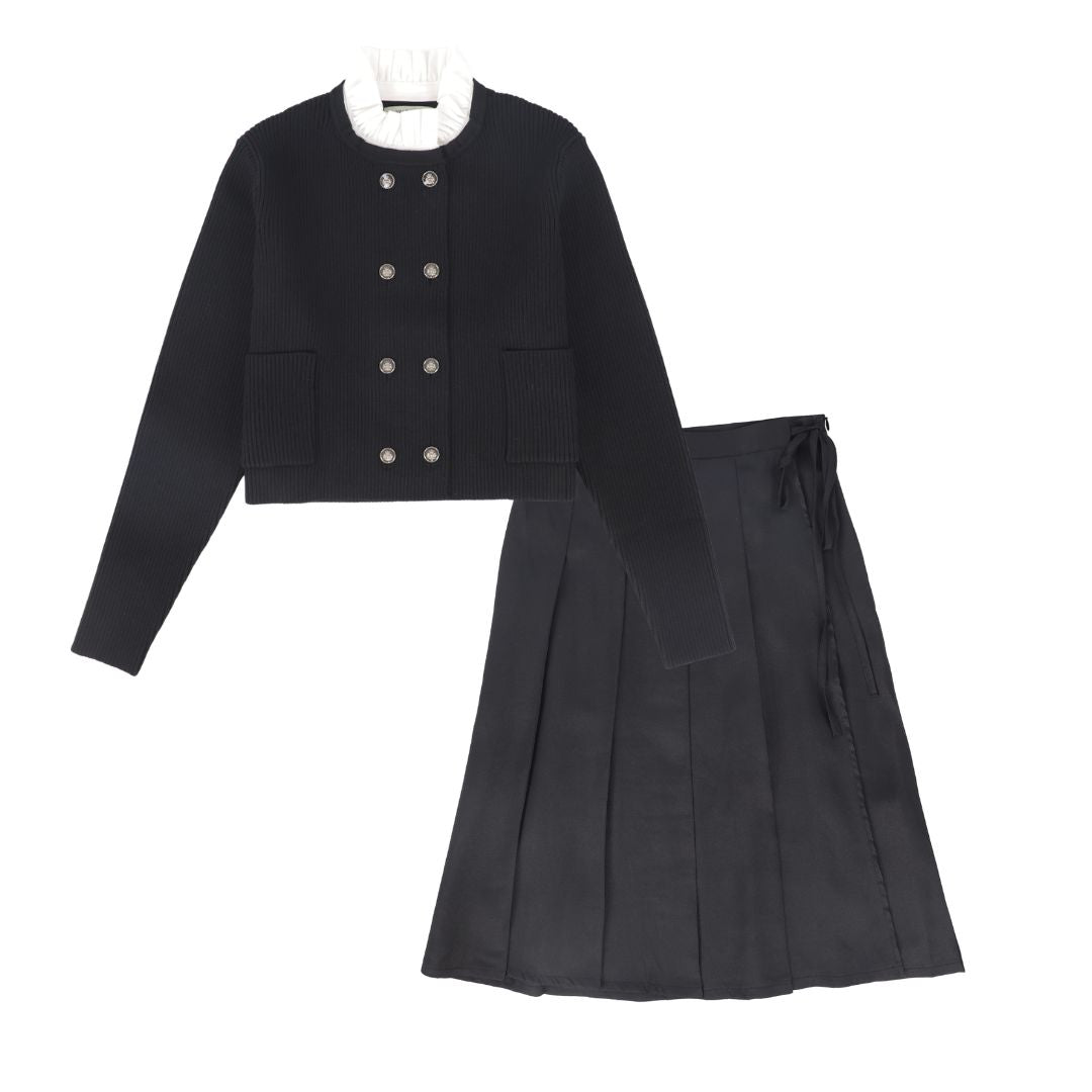VALENTINA BLACK RIBBED BLAZER SET