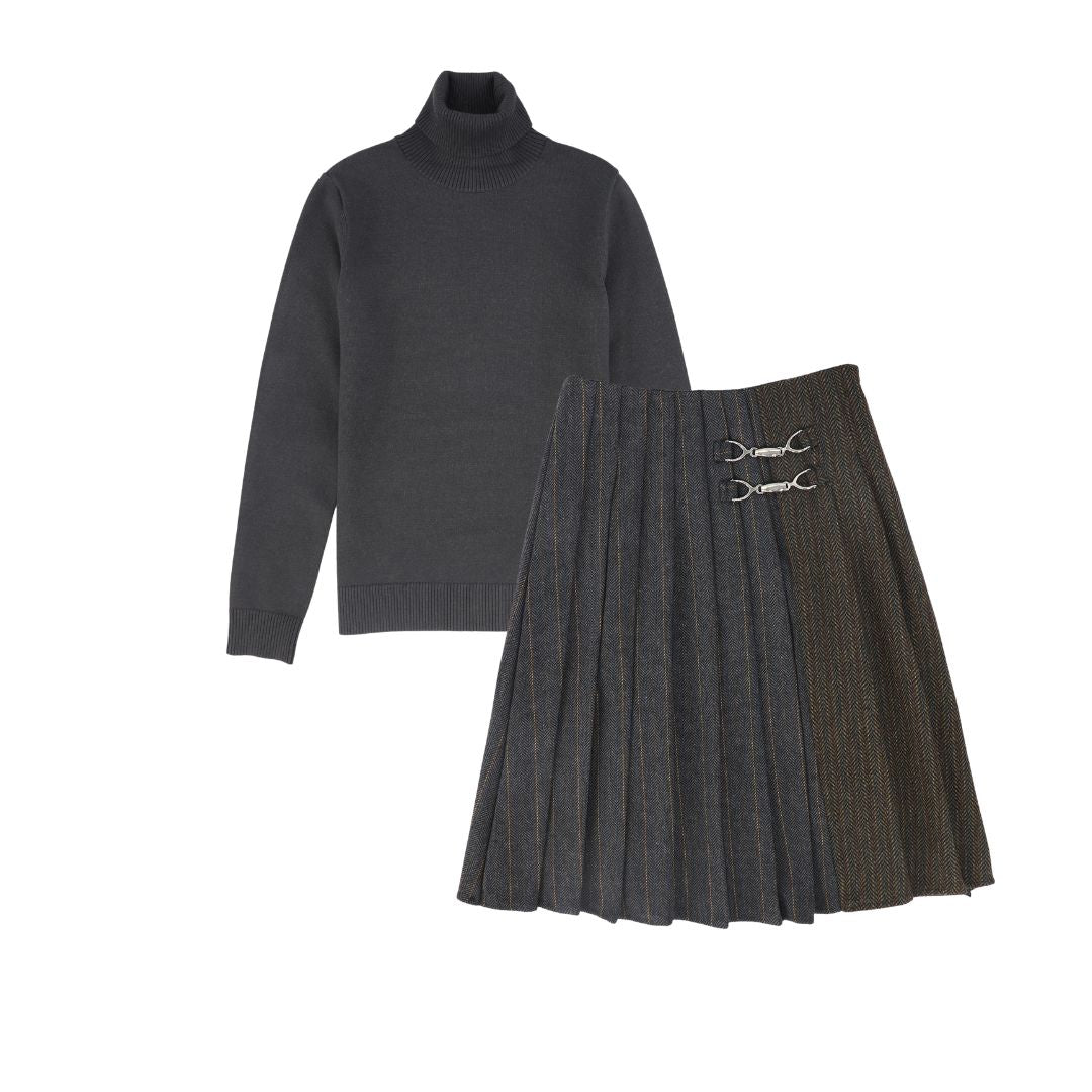 VALENTINA CHARCOAL CHEVRON WOOL PINSTRIPE SET