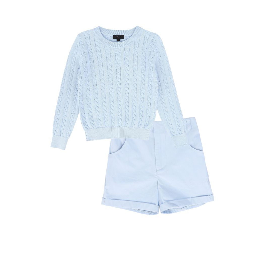 BAMBOO LIGHT BLUE CABLE KNIT SWEATER SET