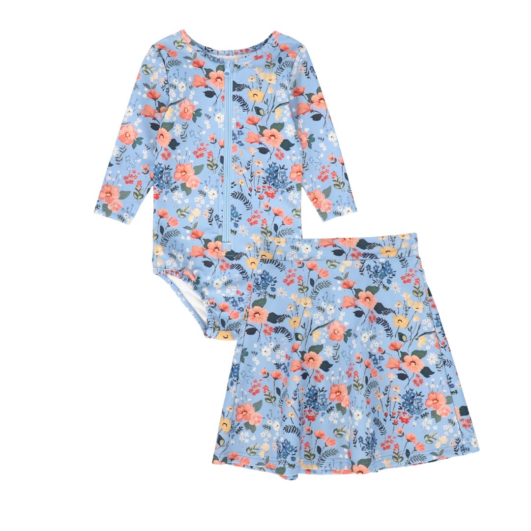 WATER CLUB BLUE FLORAL OUTLINE SWIM SET