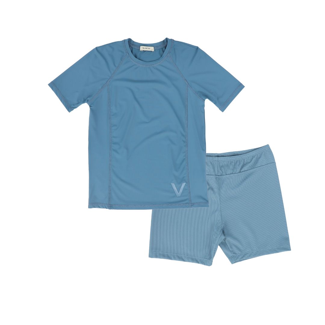 VALENTINA BLUE RIBBED SWIM SHORTS SET