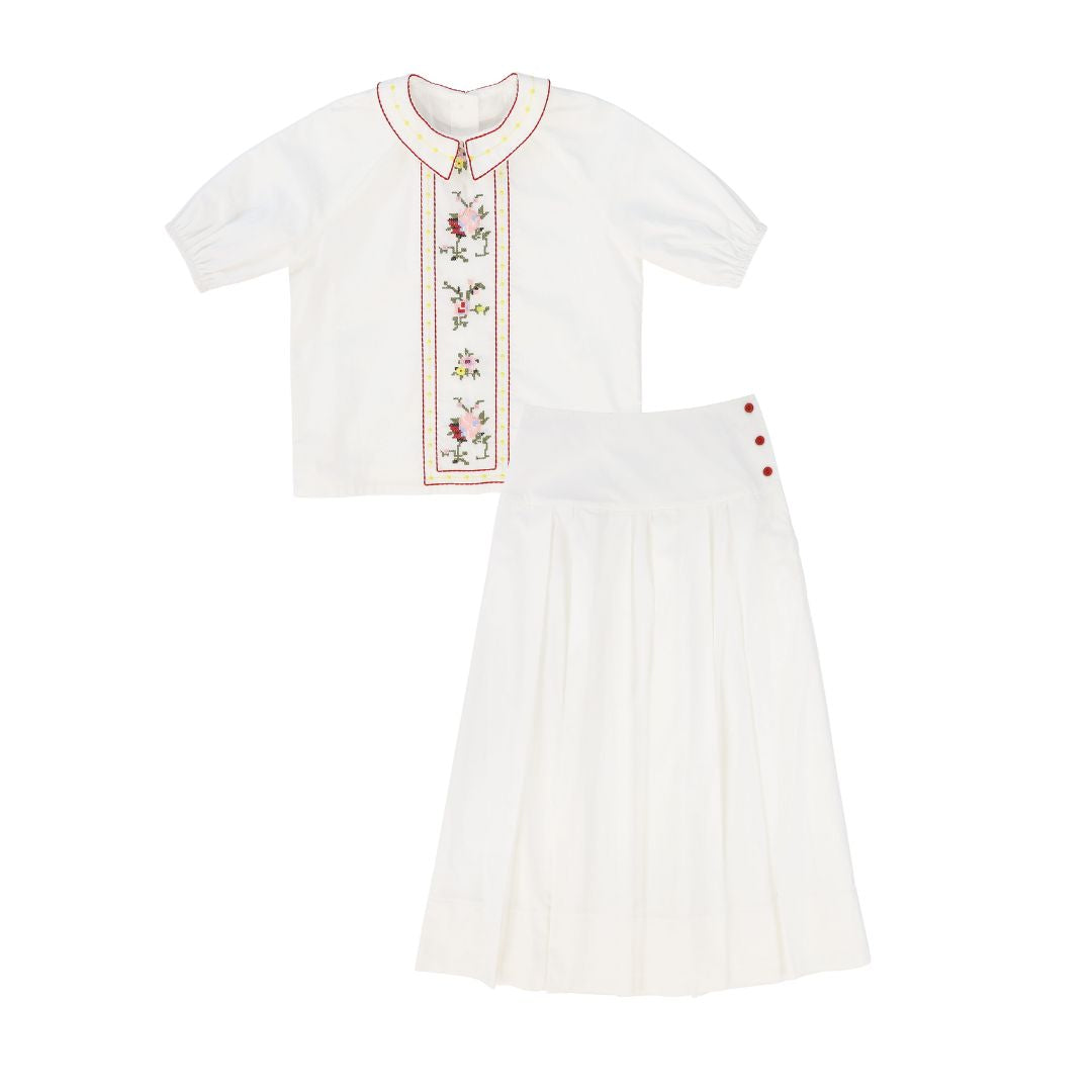 BAMBOO WHITE EMBROIDERED FLOWER SET