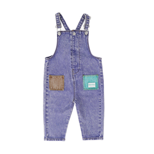 HEVEN CHILD DENIM/GREEN POCKET OVERALLS