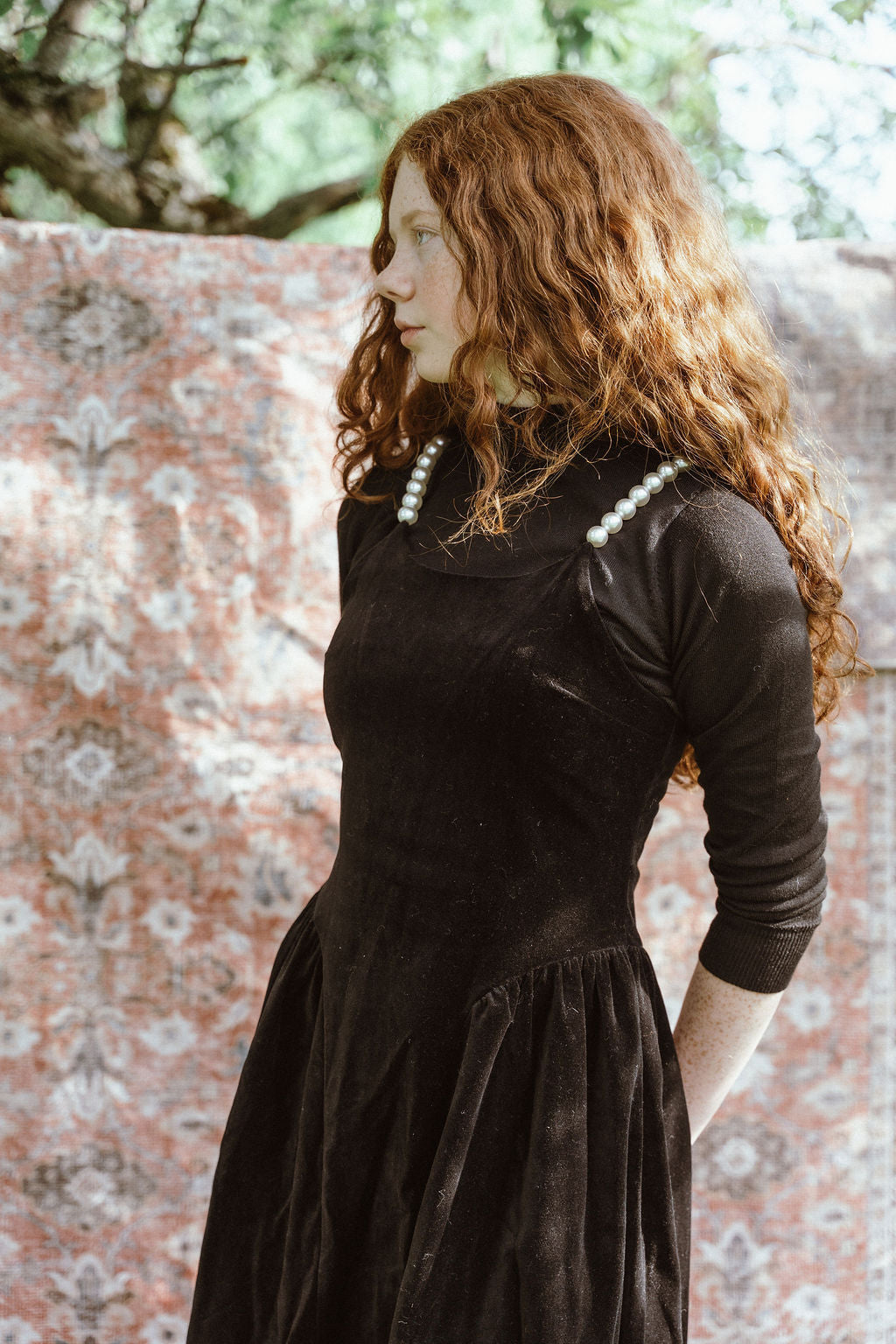 GEM BLACK PEARL STRAP SATIN DRESS