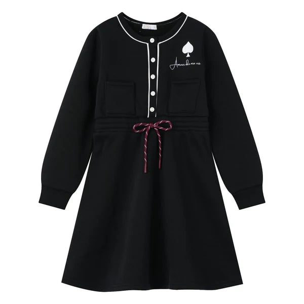 COCO BLANC BLACK/WHITE TRIM DRAWSTRING SWEATSHIRT DRESS