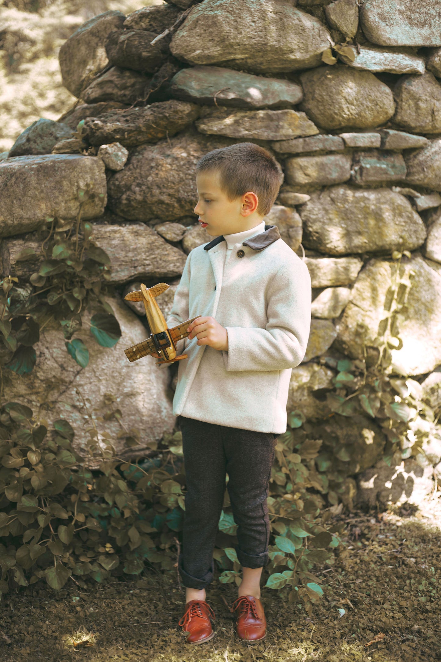 LE BOURDON OATMEAL VELVET COLLAR WOOL COAT