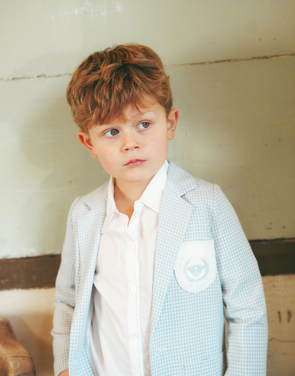 LE BOURDON BLUE LINEN EMBLEM POCKET BLAZER