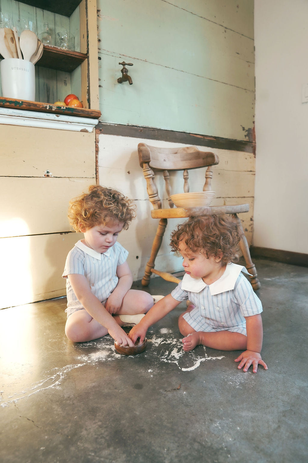 LE BOURDON BLUE DOUBLE STRIPE BUTTON PLEAT ROMPER