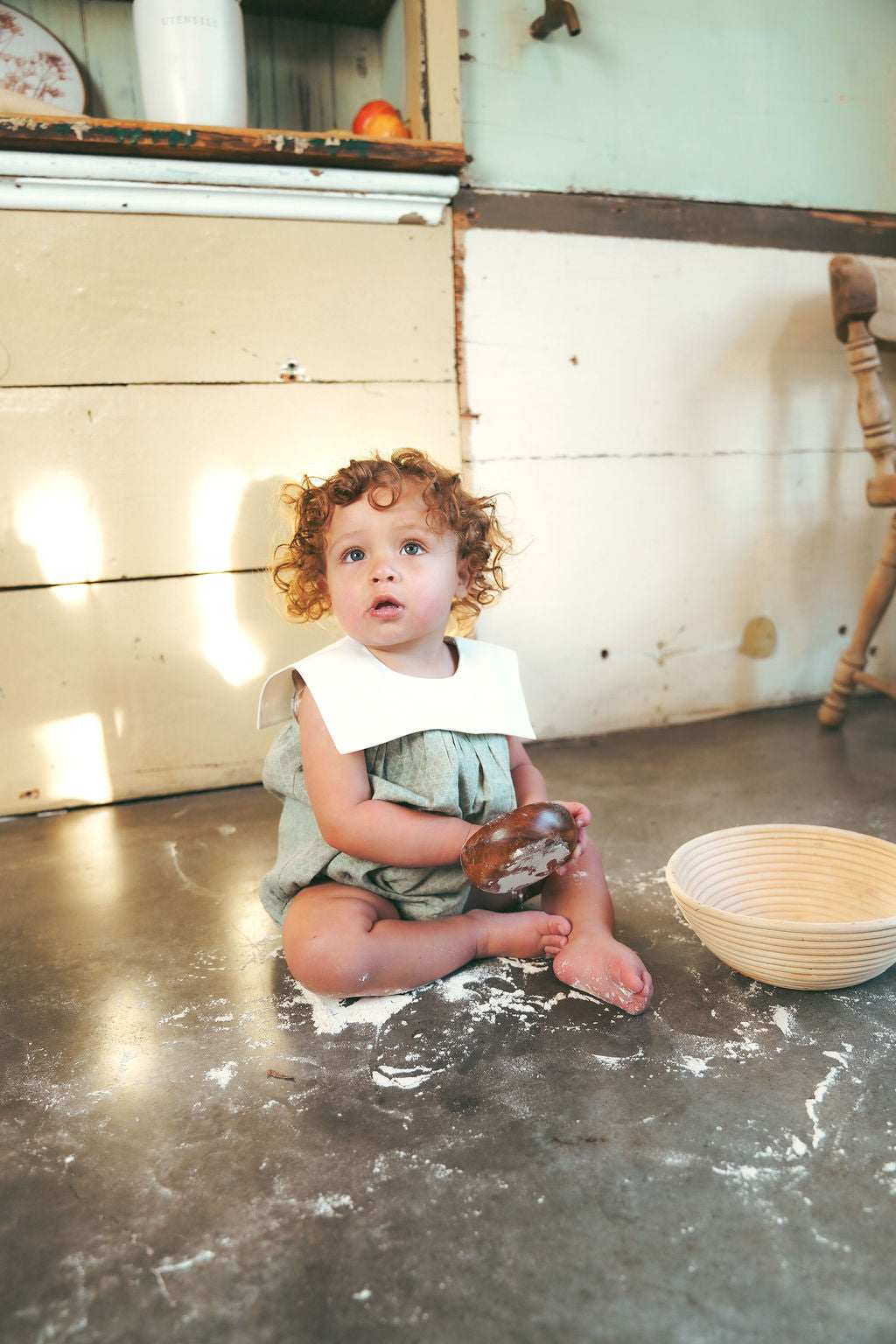 LE BOURDON GREEN TEXTURED COLLAR ROMPER