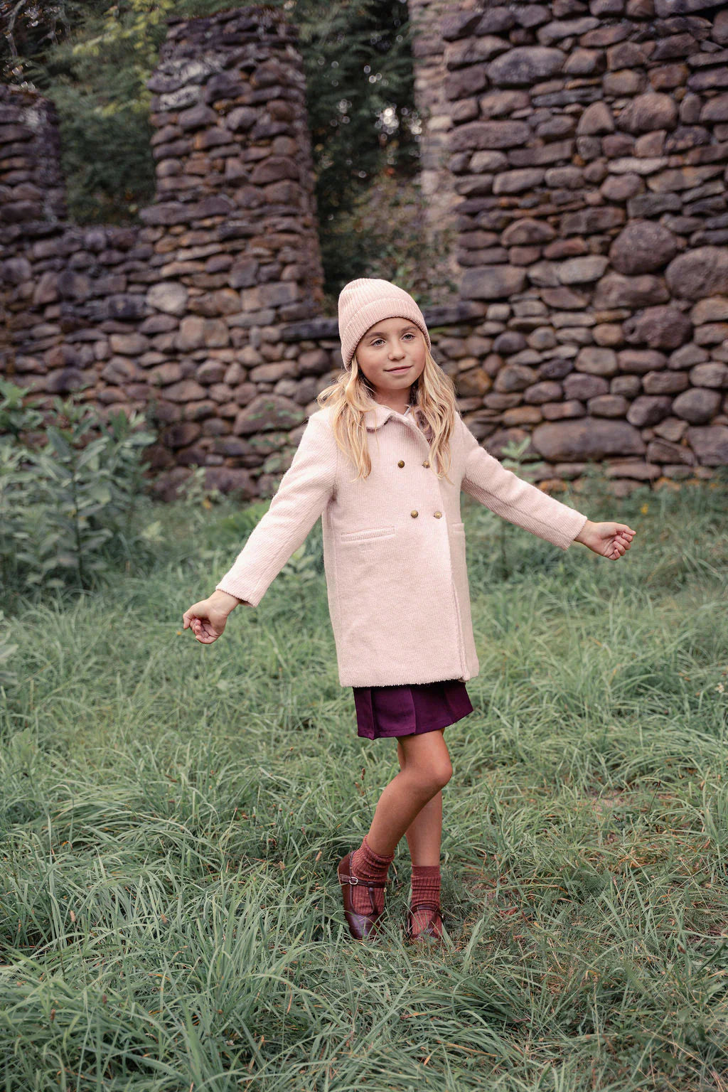 MINI NOD PINK WOOL BUTTON COLLAR COAT